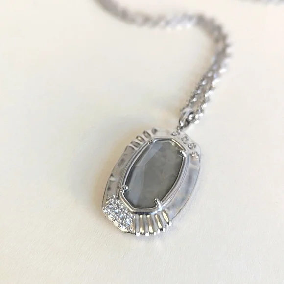 Kendra Scott Anna Gray Apatite Pendant Long Chain Necklace Cubic Zirconia Accent - Picture 3 of 11